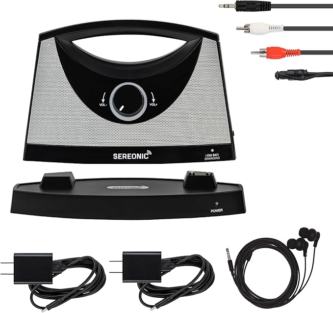 SEREONIC PRO Portable Wireless TV Speakers for Smart TV Without The Blaring Volume, Ideal for Elderly and Hard of Hearing with Extra Earbuds and Power Adapter - 100ft Range (Classic)
