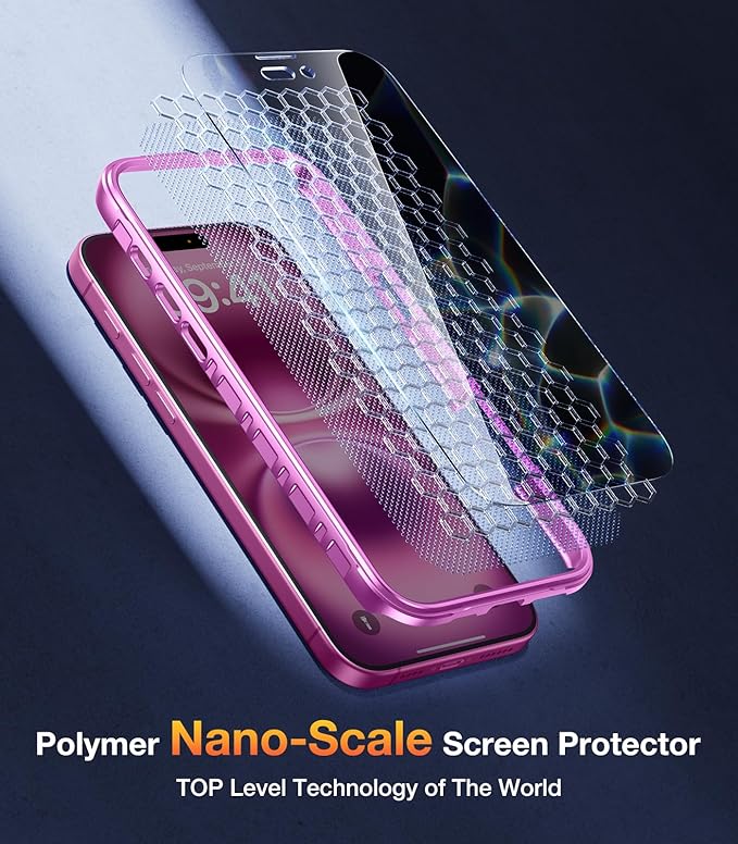 Diaclara Designed for iPhone 16 Plus Case 6.7 Inch,Upgraded [Full Camera Protection] Full Body Rugged Clear Bumper Case with Built-in Privacy Screen Protector for iPhone 16 Plus,Pink