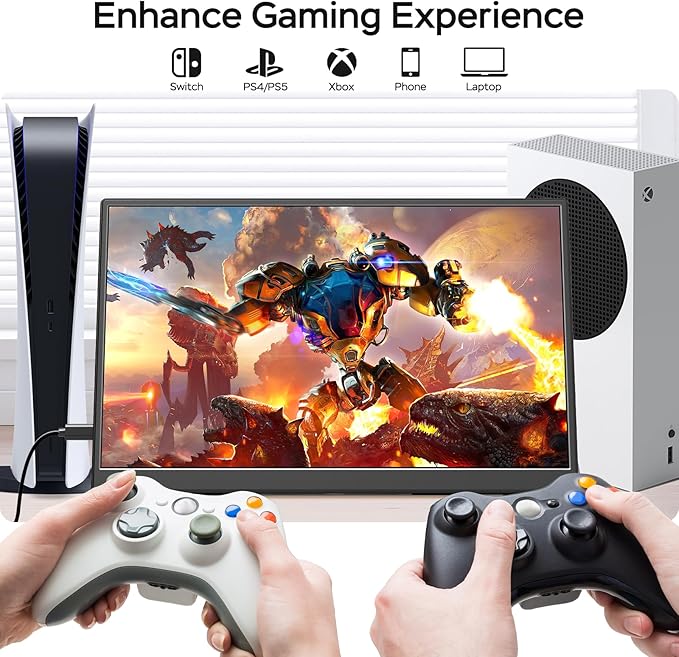 WGK Portable Monitor 14 Inch FHD1200P Ultra-Slim for Laptop Monitor, USB-C HDMI Plug&Play,100% SRGB External monito,Dual Speakers Extender Display. with Stand for Laptop,PC Phone Xbox PS4/5
