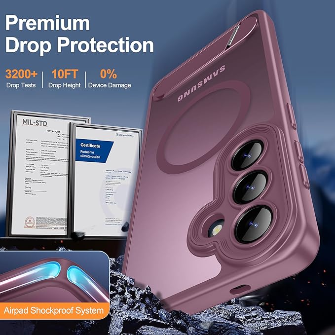 Magnetic for Samsung Galaxy S26 Case, [Compatible with MagSafe][Full Camera Protection][Built-in Invisible Kickstand] Translucent Matte Phone Case for S26 6.3" - Wine Red