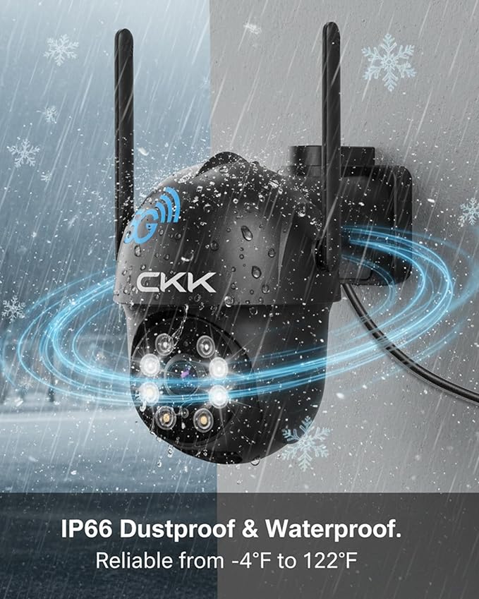 CKK 2K Security Camera Outdoor Corded Power, 3MP PTZ WiFi Home Security Camera - 2.4G/5G Dual-Band, 360° Pan-Tilt, Color Night Vision, Motion Alerts, 2-Way Audio, 24/7 Recording, Waterproof