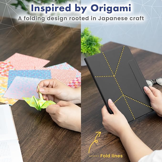 BELLEMOND iPad Case for iPad A16 11" 2025 / 10th Gen 10.9" 2022 | Origami Folio Stand | 6-Mode Foldable, Magnetic Detachable Cover | Mamoru Ori Case | Black & Grey