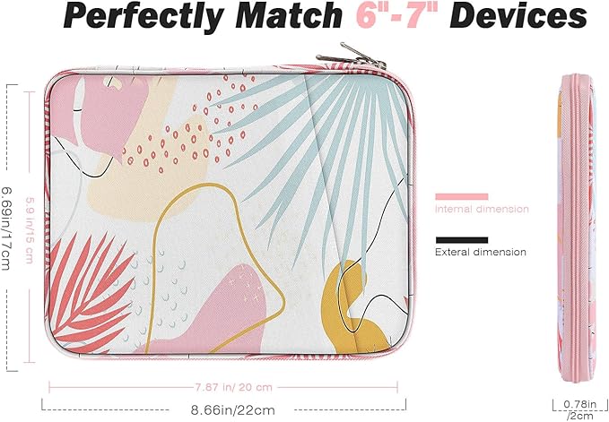 MoKo 6-7" eReader Sleeve Bag for 7" ereader Colorsoft Signature Edition, All-New 6" ereader 11th Gen 2022/10th Gen 2019/8th Gen 2016, 6.8" ereader Paperwhite 11th/10th Gen 2021/2018, Tropical Leaf