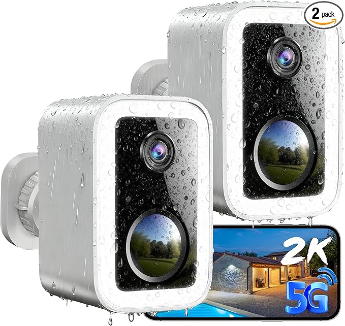 【2 Pack】Security Cameras Wireless Outdoor, No Subscription Outdoor Cameras Wireless for Home Security, Integrated Spotlight & Siren, Human Motion Detection, Support 5G & 2.4GHz WiFi, IP66 Weatherproof