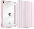 Case for iPad Air 13 inch 2026 M4 2025 M3 2024 M2 Release with Pencil Holder - Cute Pink White Striped Trifold Cover with Clear Back Auto Sleep, Aesthetic Soft Protective Skin for Girls Women