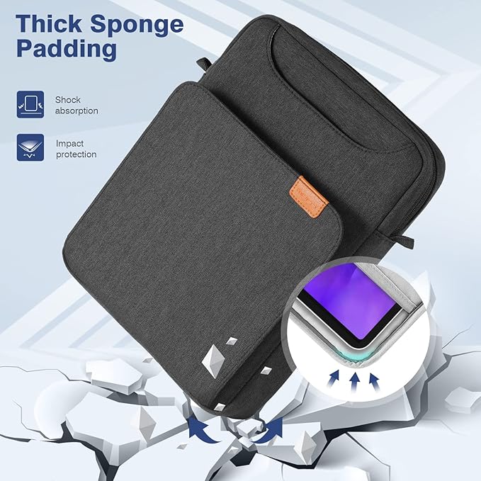 MoKo 9-11 Tablet Shoulder Sleeve Bag, Fits 11inch iPad Air M4 2026/Pro M5, iPad A16, i-Pad 10/9/8th 10.9/10.2, Surface Go 3/2 10.5, Tab S8/S9 11, Polyester Bag with Concealed Hand Strap, Black & Gray