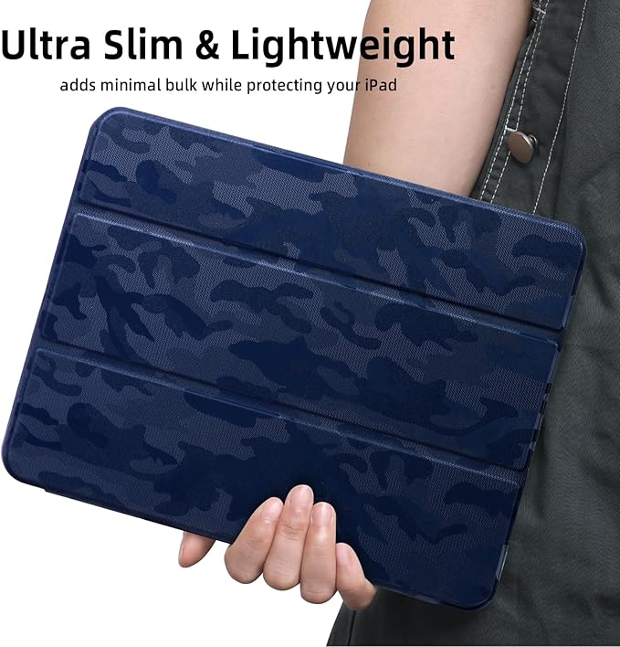 Wenlaty Compatible with iPad Pro 11 Inch Case 4th/3rd/2nd Generation with Pencil Holder, for iPad 11 Pro Case 2022/2021/2020, Slim Protective Cover with Soft TPU Back, Auto Wake/Sleep, CamouflageBlue