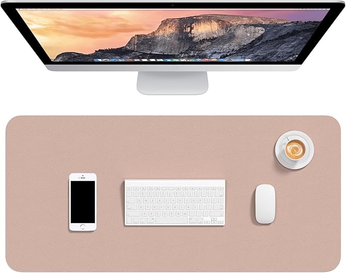 Hsurbtra Desk Pad, 30" x 14" PU Leather Desk Mat, XL Extended Mouse Pad, Waterproof Desktop Blotter Protector, Non-Slip Ultra Thin Large Laptop Keyboard Writing Mat for Office Home, Beige Apricot