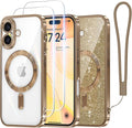 Meifigno Case Designed for iPhone 16 6.1 inch, [Compatible with MagSafe] [2X Screen Protectors] [Glitter Card & Wrist Strap] Surround Lens Protection Designed for iPhone 16 Case Girls, Desert Titanium