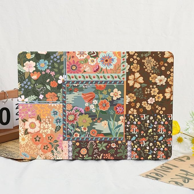 iCasso for MacBook Air 13.6 inch Case 2026 2025-2022 Release M5 M4 M3 M2 Model A3449 A3240 A3113 A2681, Flower Pattern Sturdy Protective Hard Shell Case Cover for Mac Book Air 13 inch,Brown