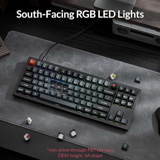 Keychron V3 8K TKL Wired Mechanical Keyboard, 8000 Hz Polling Rate QMK Programmable Knob Hot-Swappable Gaming Keyboard, RGB Backlit, Ergonomic PBT Keycaps for Mac Windows Linux-Linear Red Switch