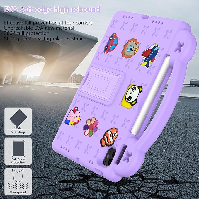 Dteck for iPad Air 6th Gen 11 Inch Case 2024,iPad Pro 11 Inch Case 2024 5th Gen(M4),Cartoon Panda Shockproof Rugged Lightweight Convertible Stand Kids Friendly Tablet Case with Handles,Light Purple