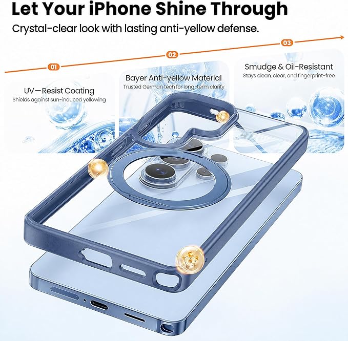360°Ring Stand for Samsung Galaxy S26 Ultra Case with 1X Screen Protector +1X Camera Cover,Fit for MagSafe, Anti-Yellowing & Scratch-Resistant Back Phone Case for Galaxy S26 Ultra 6.9", Clear Blue