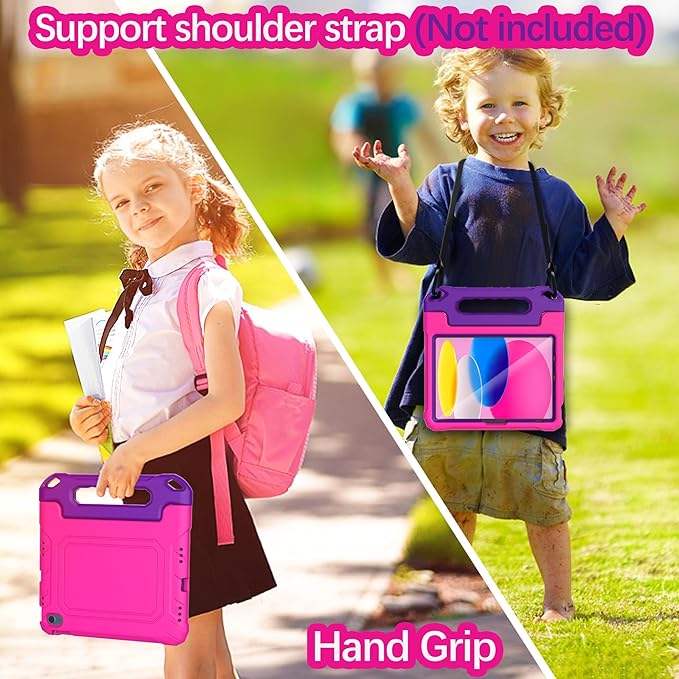 YIHE Kids Case for iPad (A16) 11th Generation 11 Inch 2025 & iPad 10th Generation 10.9 inch 2022, with Built-in Screen Protector and Handle Stand, Full Body Shockproof Protective Cover, PinkPurple