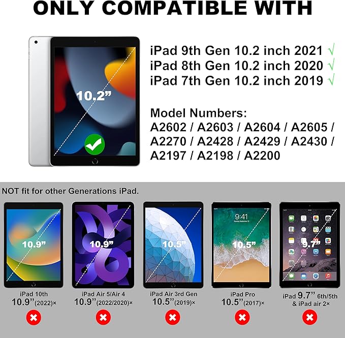 Andnary Case for iPad 9th/8th/7th Generation 10.2 inch, Heavy Shockproof Cover with Screen Protector/180° Rotating Handle/Bracket/Pen Holder/Shoulder Strap, Kids Case for 2021/2020/2019 (D-Black)