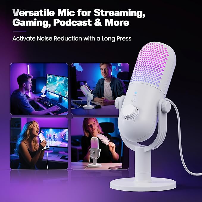 USB Microphone for PC Gaming: Condenser Microphone RGB for Gamer with Stand Mic - Recording Mic for Computer&Laptop with Qiuck Mute - Desk Podcast Mic for Podcast & Singing & Streaming & Youtube White