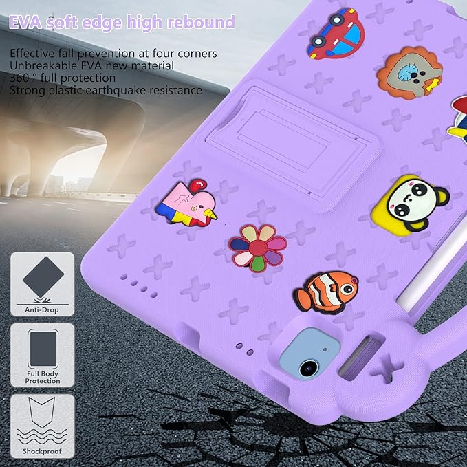 Dteck for iPad 10th Generation Case 10.9 Inch 2022, EVA Cute Bear Kids Case Shockproof Rugged Protective Kickstand Boy Girl Cover with Pencil Holder for iPad 10th Gen 10.9 Inch 2022, Purple