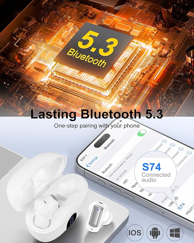 Bluetooth Earbuds for iPhone 17 Pro Max 17e 17Pro Air 16e 16 15Plus 14 13 Mini Noise Cancelling Wireless Ear Buds in-Ear Headphones Ear Phones HiFi Stereo Wireless Earphones EarPods Air Pods for Sport