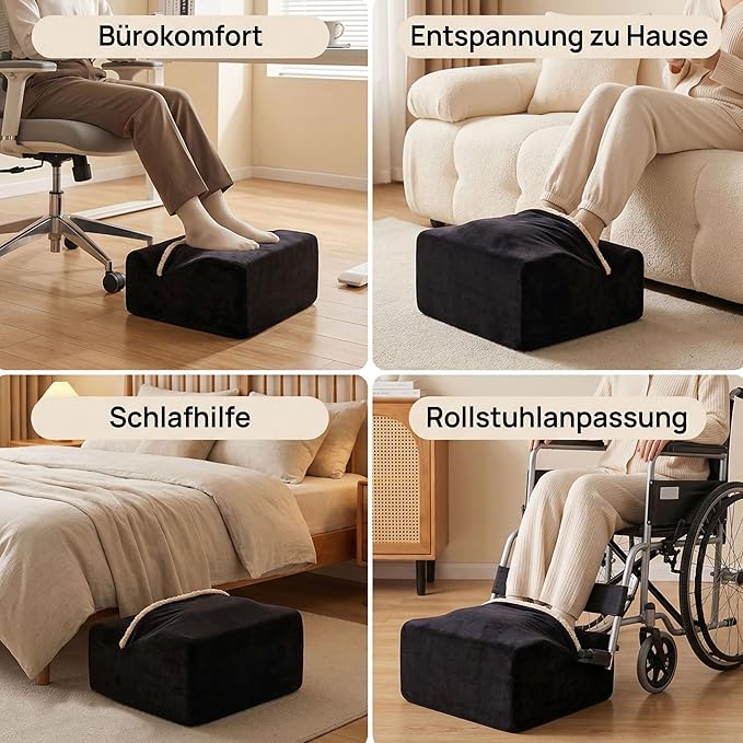 Foot Rest for Under Desk at Work, Office Footrest with Warm Feet Pocket,Ergonomic Under Desk Footrest with Washable Cover, Stool for Office Chair & Back &Pain Relief (Black+)