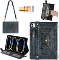 Handbag Case for iPad Pro 11" 2025 M5/2024 M4 - Techcircle Vintage Pattern Crossbody PU Leather Folio Envelope Pocket Stand Cover w/Hand Strap+Shoulder Strap+Pencil Holder+Card Slots, Retro Navy