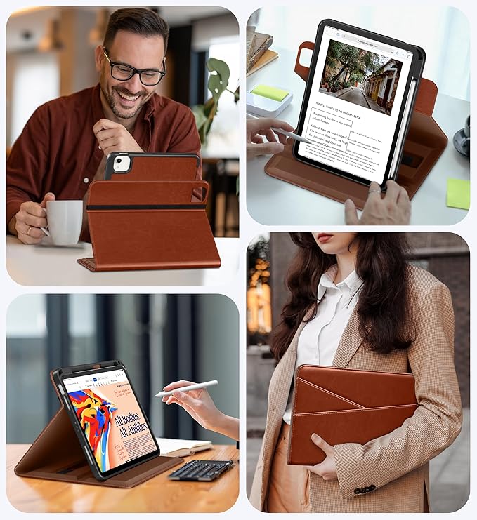 DTTO for iPad Air 11 inch Case M4 / M3 / M2 (2026/2025/2024), iPad Air 5th / 4th Gen (2022/2020), 360 Degree Rotating Premium Leather Folio Stand Cover with Pencil Holder, Brown
