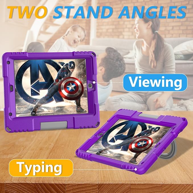 Kids Case for iPad 5th/6th Generation 9.7-inch 2017/2018 Release, Lainergie iPad Air 2 Case with Screen Protector, iPad Pro 9.7 Protective Cover Case Lightweight Shockproof with Handle Stand, Purple