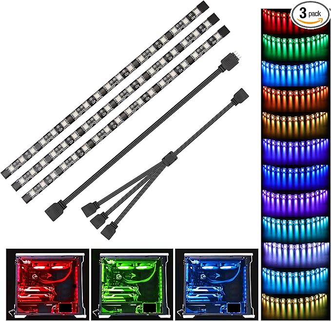 PC RGB Strip - 3pcs 5050 Magnetic PC LED Strip, Computer Case LED Light Strips for M/B with 12v 4pin RGB Header Compatible with Asus Aura Asrock RGB Led Gigabyte RGB Fusion MSI Mystic Light