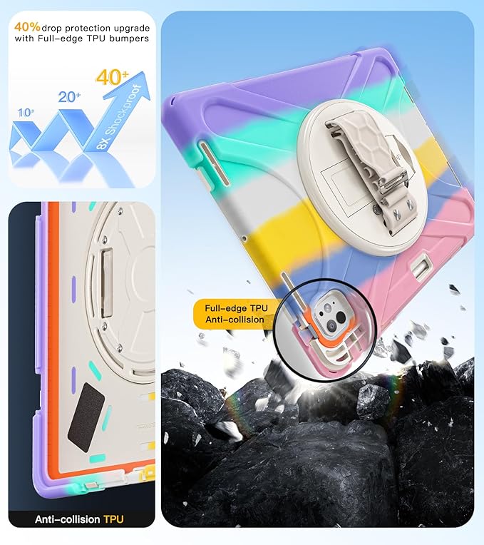 BRAECN for iPad Pro 13 inch Case M5 2025 & M4 2024 Heavy Duty Shockproof Protective with Pencil Holder Screen Protector 360°Rotating Stand Handle & Shoulder Strap Full Body Cover Kids Friendly