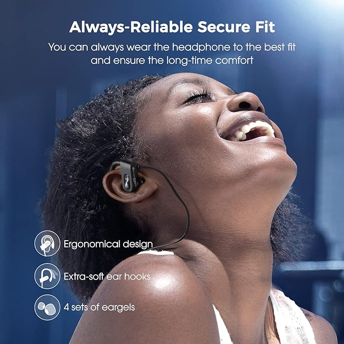 Bluetooth Headphones, Deep Bass Wireless Running Headphones w/16 Hrs Playtime, Bluetooth Earbuds in-Ear w/Earhooks, IPX7 Waterproof Sports Earphones with Microphone for Calls