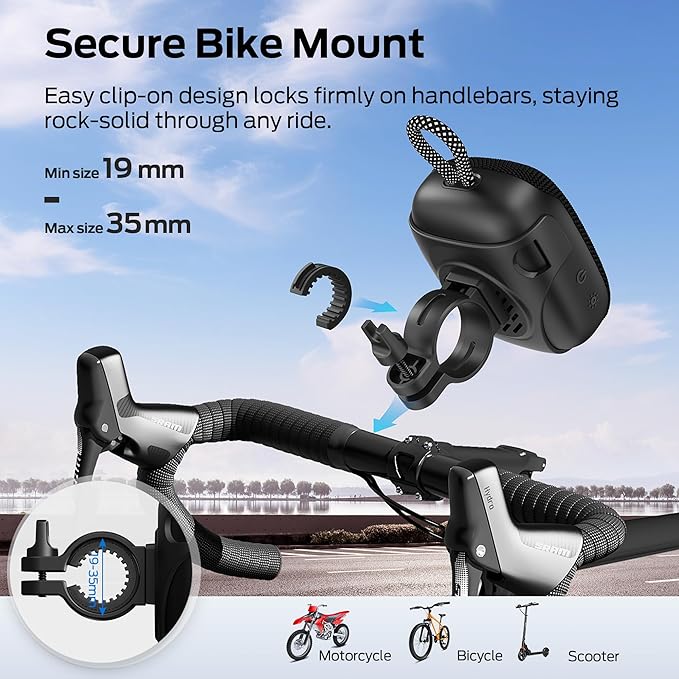 Monster S300 Portable Bluetooth Bike Speaker, IPX7 Waterproof Wireless Shower Speaker with RGB Lights, 10H Playtime, Loud Sound, Bluetooth 6.0, Bike Accessories, TWS, for Outdoors/Travel/Home, Black