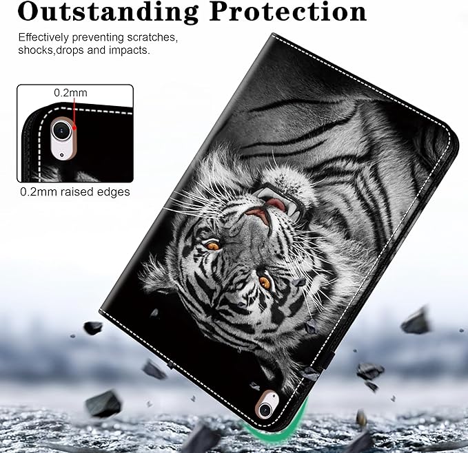 Case for iPad Air 13 inch M4 2026/M3 2025/M2 2024 with Pencil Holder & Card Slots & Auto Sleep, Embossed PU Leather Stand Magnetic Shockproof Cover Case for iPad Air 13 - Black Tiger