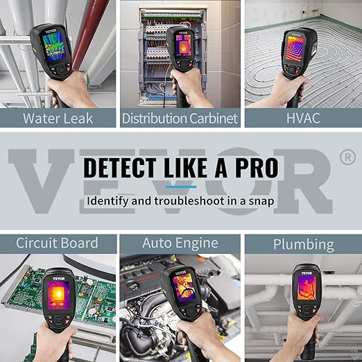 VEVOR Thermal Imaging Camera, 240x180 IR Resolution with 2MP Visual Camera, 20Hz Refresh Rate Infrared Camera with -4℉~1022℉ Temperature Range, 64G Built-in SD Card and Rechargeable Li-ion Battery