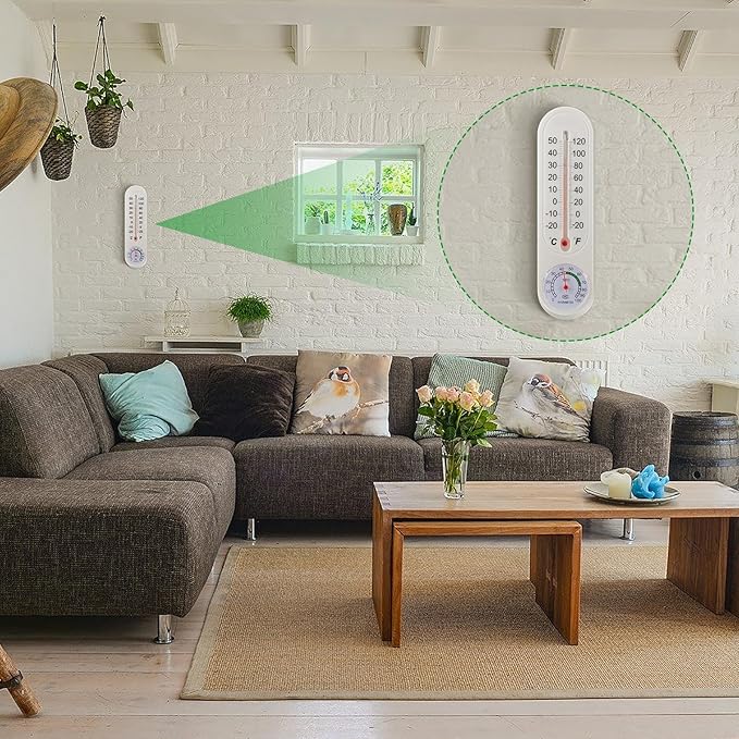Leinuosen 3 Pcs Indoor Outdoor Wall Thermometer Humidity Meter Vertical Thermometer and Hygrometer Wireless Temperature Humidity Gauge Meter with Fahrenheit/Celsius for Patio Garden