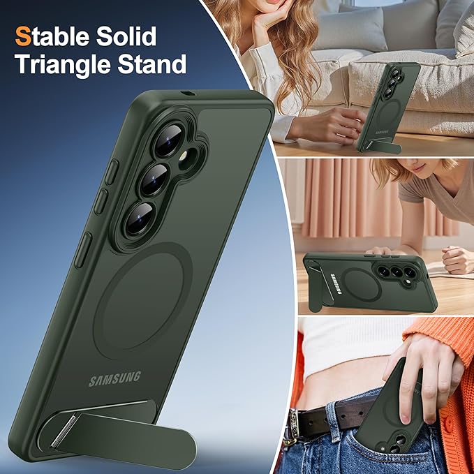 Magnetic for Samsung Galaxy S26 Case, [Compatible with MagSafe][Full Camera Protection][Built-in Invisible Kickstand] Translucent Matte Phone Case for S26 6.3" - Green