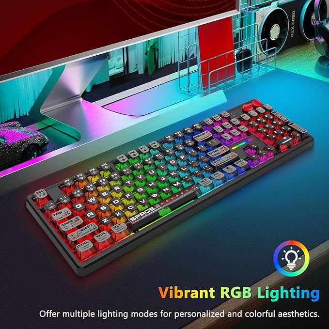 E-YOOSO Wireless Mechanical Keyboard Creamy, Bluetooth/2.4GHz/USB-C Wired, Hot Swappable Pre-Lubed Linear Switches, RGB Backlit, Cyber Mecha Style, Full Size Custom Gaming Keyboard for PC/Mac