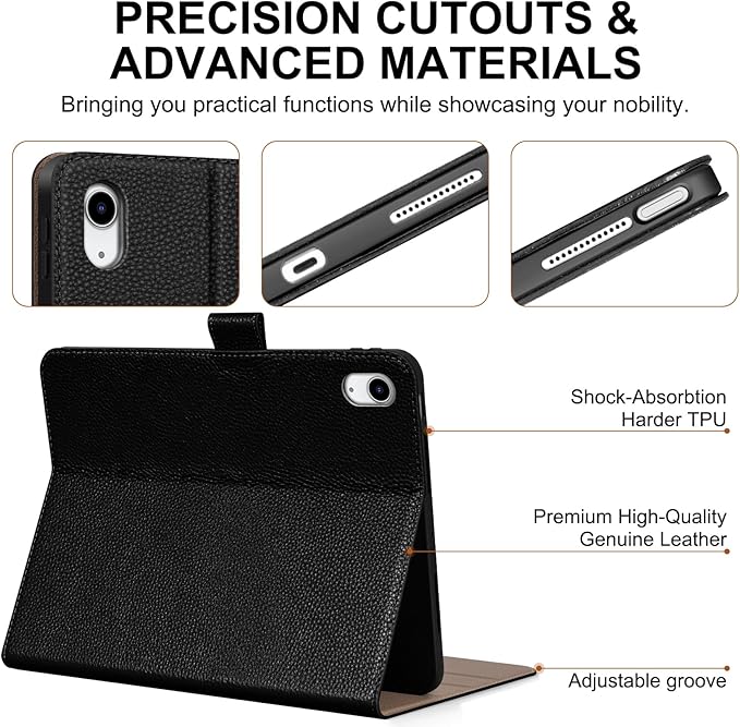 Genuine Leather Case for iPad 11th Gen 11" (2025/A16) & 10th Gen 10.9" (2022) | with Pencil Holder and Adjustable Stand, Magnetic Closure, Auto Wake/Sleep Cover | Black