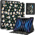 Uppuppy for iPad Air 13 Inch Case M3 2025/M2 2024, for iPad Pro 12.9 Case 6th/5th/4th/3rd Gen - Women Girls Cute Embroidered Folio Stand Cover with Pencil Holder & Card Slot Girly Black Daisy Floral