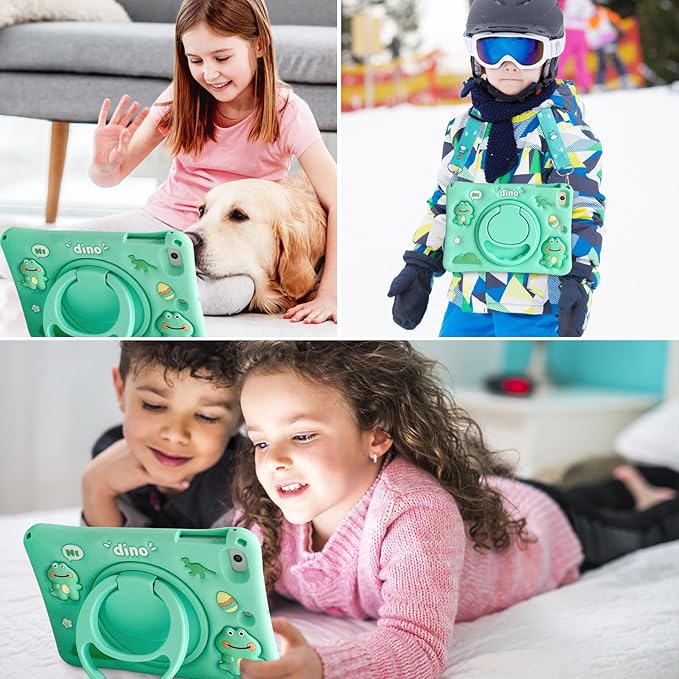Kids Friendly Case for iPad (A16) 11th Generation 11 Inch (2025), iPad 10th Generation 10.9 Inch (2022), Cute Design EVA Kickstand Shockproof Bumper Case with Shoulder Strap Cover, Dinosaur