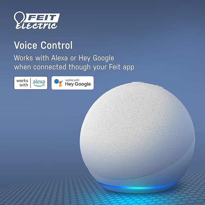 Feit Electric OM60/950CA/AG 60W Equivalent 2.4GHz WiFi Dimmable, No Hub Required, Alexa Google Assistant A19 Smart LED Light Bulb, 4.4" H x 2.3" D, 5000K Daylight