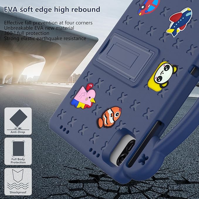 AKABEILA Compatible with Honor Pad X8a 2024/Infinix Xpad 11 inch 2024 Tablet Case, Kids Friendly Universal Lightweight Shockproof Protective Case with Shoulder Strap & Stand Handle Navy Blue