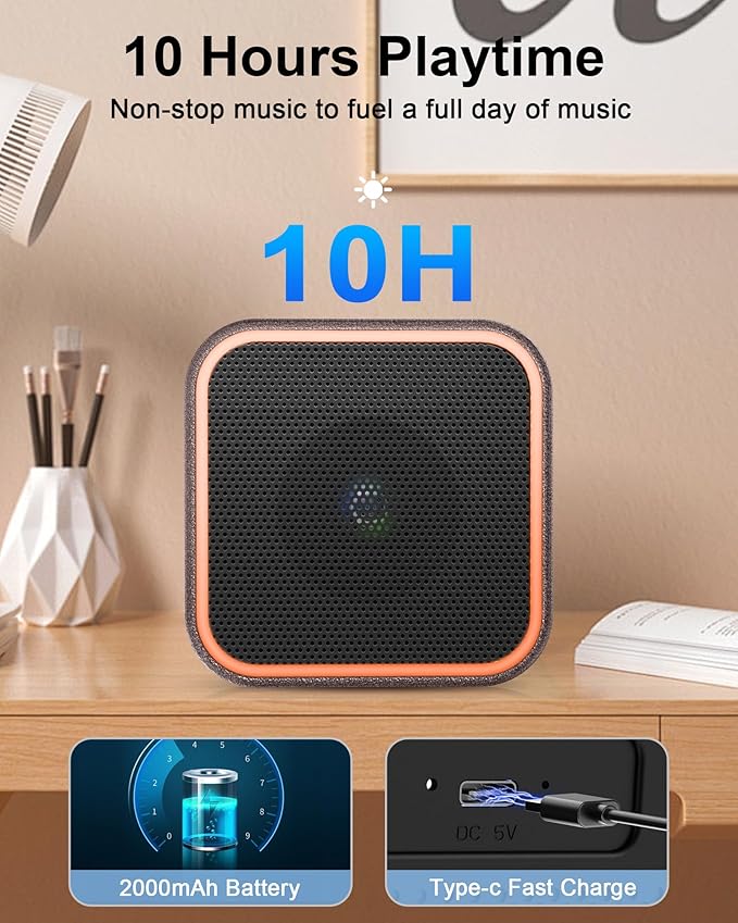Portable Bluetooth Speaker, Wireless Speakers with LED Lights Built-in Mic Bluetooth 5.3, Portable Wireless Up to 10H Playtime, 8W Loud Sound Punchy Bass Small Speaker for Home/Party