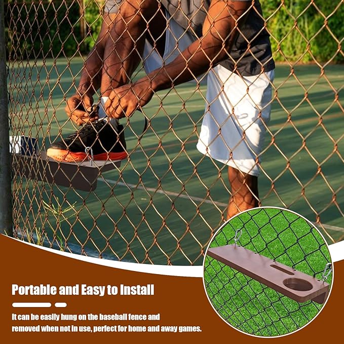 Portable Hanging Foot Rest for Baseball Fences, The Sideline Shelf, Ergonomic Wood Foot Tray with Phone Stand, Cup Holder, and Hat Holder for Baseball and Softball Games, Outdoor Games and Events