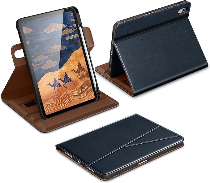 DTTO for iPad Air 11 inch Case M4 / M3 / M2 (2026/2025/2024), iPad Air 5th / 4th Gen (2022/2020), 360 Degree Rotating Premium Leather Folio Stand Cover with Pencil Holder, New Blue
