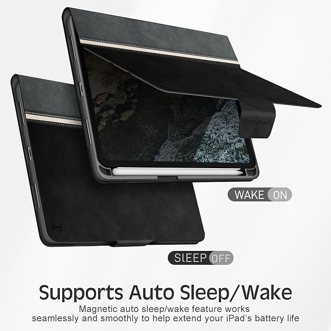 KingBlanc Case for iPad mini 7 (A17 Pro), iPad mini 7th/6th Generation (2024/2021) Vintage Vegan Leather Cover with Pencil Holder, Auto Sleep/Wake, Stand with Viewing & Drawing Angles, Black
