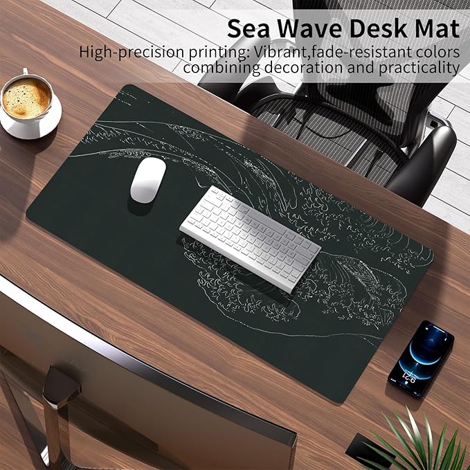 Japanese Gaming Mouse Pad Abstract Black Mouse Pad Clearance Overstock Limited Stock Discontinued Size 31.5x11.8 Inch Black Sea Wave Texture Non-Slip Keyboard Mouse Mat