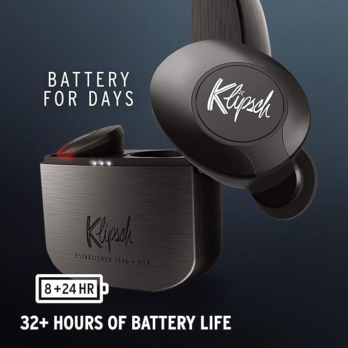 Klipsch T5 II True Wireless Bluetooth 5.0 Earphones in Gunmetal with Transparency Mode, Beamforming Mics, Best Fitting Ear Tips, and 32 Hours of Battery Life in a Slim Charging Case