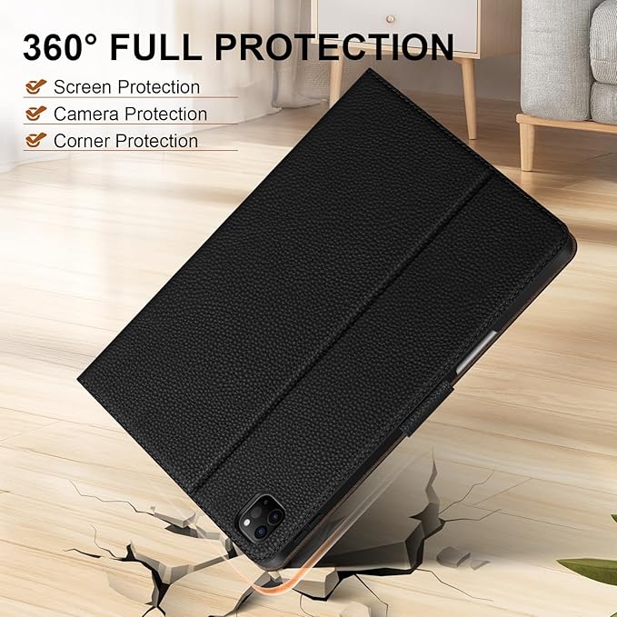 Genuine Leather Case for iPad Pro 13 inch (M5/M4) 2025/2024 with Pencil Holder | Slim Protective Cover with Adjustable Stand,Magnetic Closure,Auto Wake/Sleep, Premium Leather | Black
