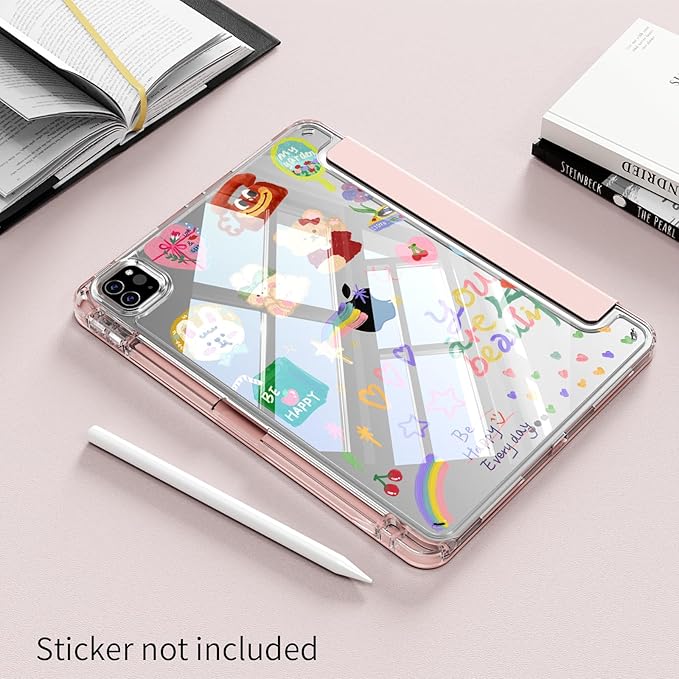 Case for iPad Pro 11 Inch 4th 2022, Pro 3rd/ 2nd Generation 2021/2020 with Pencil Holder, Shockproof Slim Cover with Clear Hard PC Back Shell for iPad Pro 2022/2021/2020, Auto Sleep/Wake, Pink