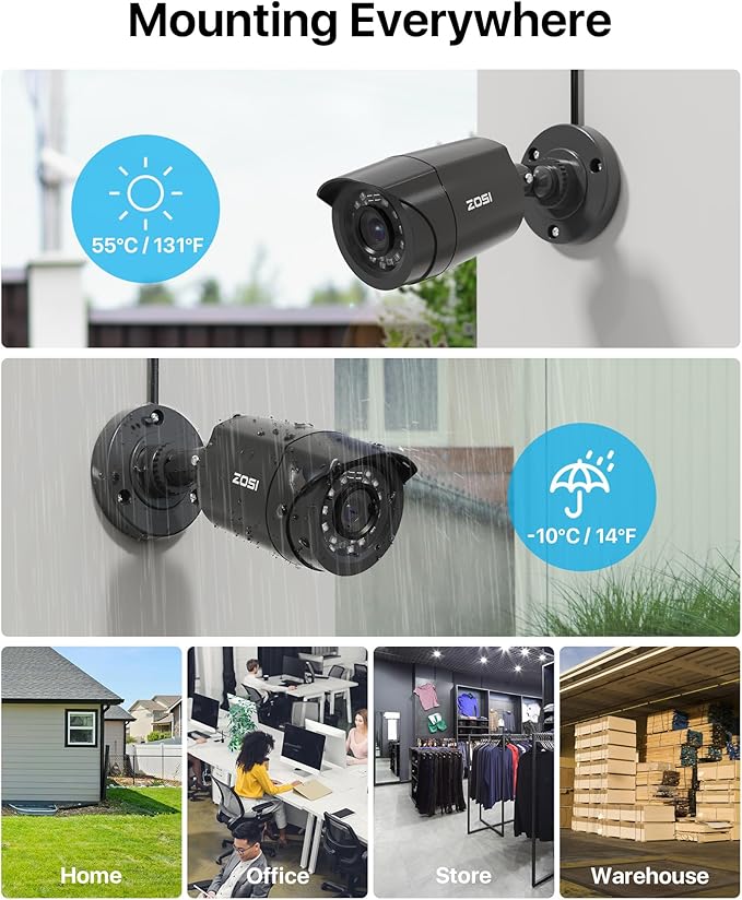 ZOSI 3K Lite 16CH Security Camera System with AI Human Vehicle Detection,Night Vision,8pcs Wired 1080P Outdoor Indoor Weatherproof Cameras,H.265+ 16 Channel CCTV DVR with 2TB HDD for 24/7 Recording