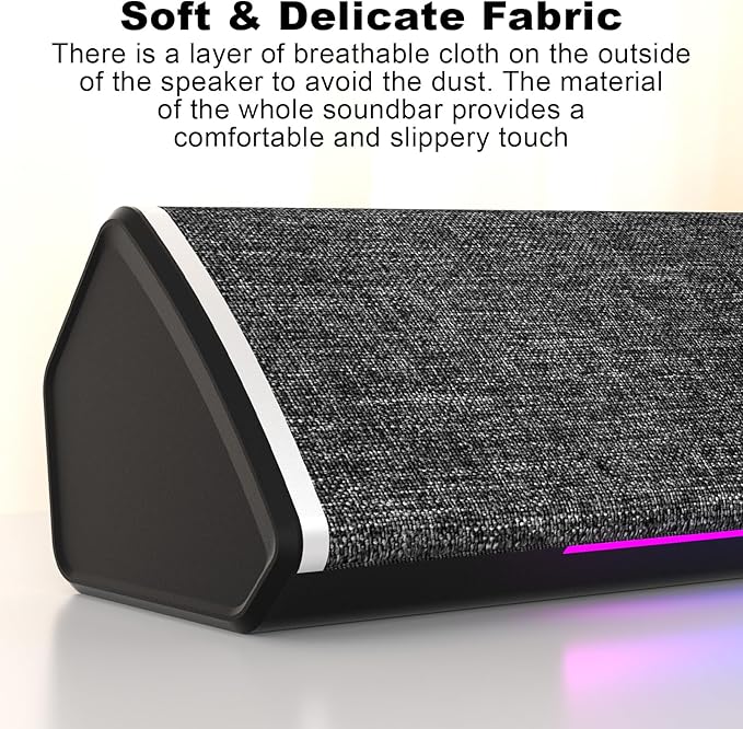 SOULION Computer Speakers, USB-Powered Bluetooth PC Soundbar with Dynamic RGB LED Lights, Surround Sound for Desktop, Laptop, Office, Work, Music & Gaming, Black (USB-C to USB Adapter Included)
